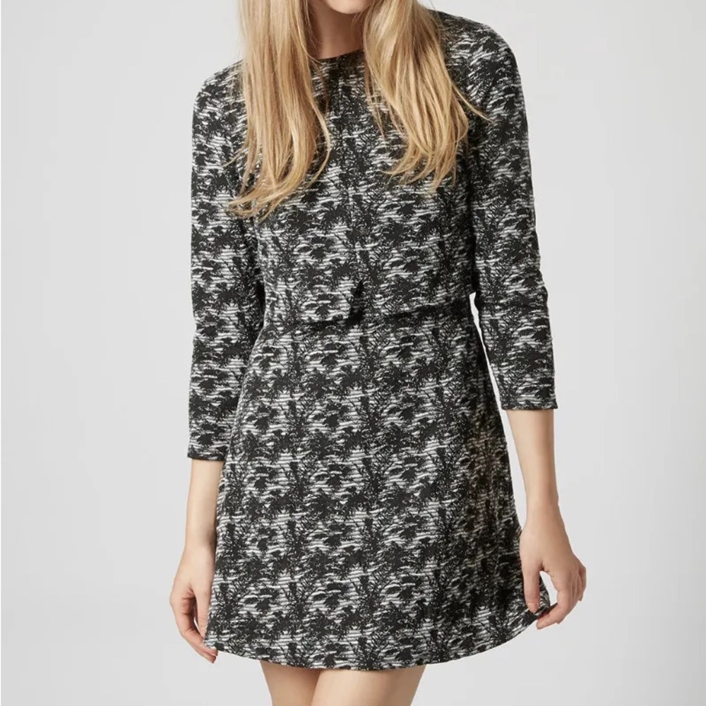 Topshop A-Line Jacquard Overlay Half Sleeve Dress